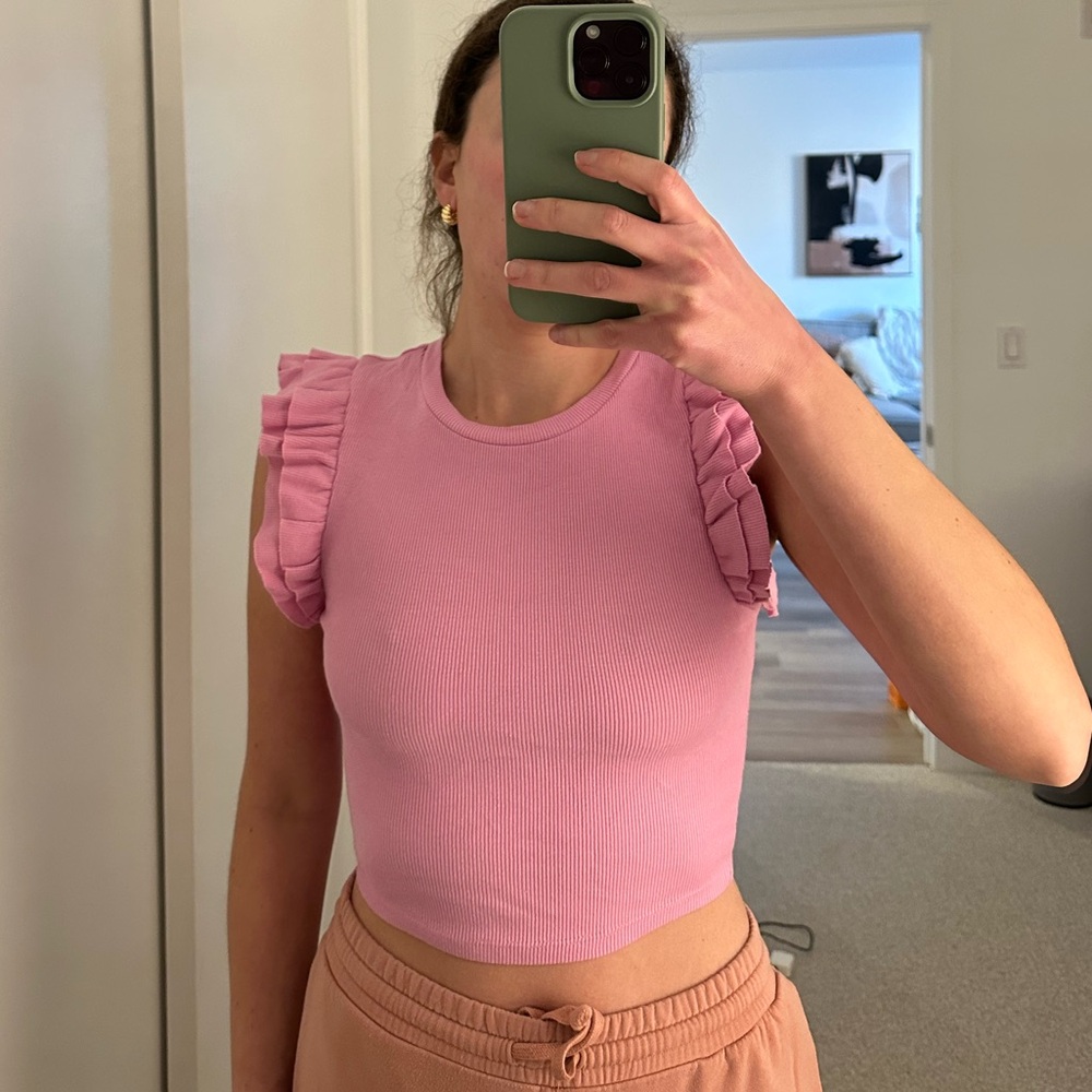 Zara Ruffle Sleeve Pink Crop Top